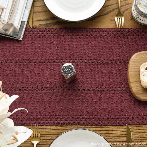 Artoid Mode Red Woven Farmhouse Hollow Table Runner 12x36 Inch - color: Red, size: 12" x 36", Table Runner