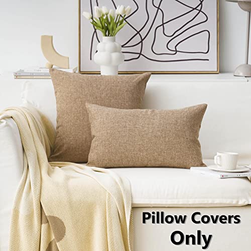 Home Brilliant Linen Throw Pillow Covers 18x18 Burlap Decorative Pillow Covers Farmhouse Throw Pillows for Couch Bench Sofa, Set of 2, 18 x 18 inch, Natural Linen - color: Natural Linen, size: 18" x 18" (Pack of 2)