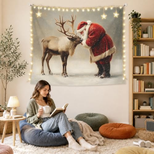 AHNWICNR Santa Claus and Reindeer Tapestry, Christmas Wall Hanging Decor - color: Santa Reindeer