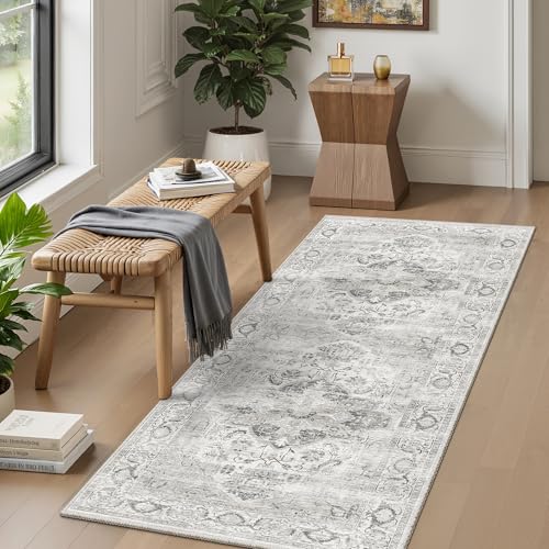 Washable Hallway 2x5 Runner Rug, Vintage Non Slip Kitchen Rugs Ivory/Gray - color: Ivory/Gray, size: 2'x5'