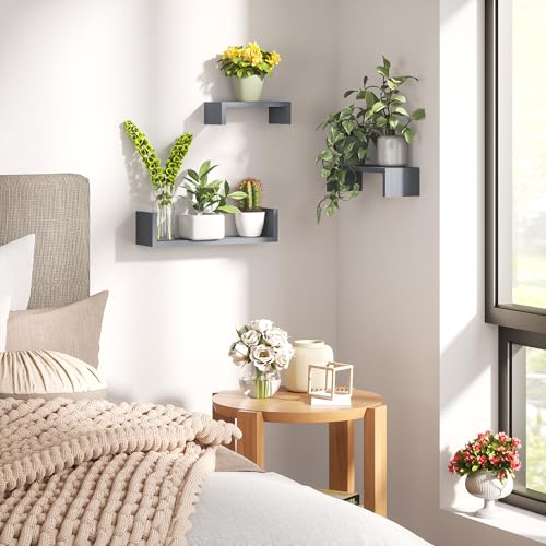 SRIWATANA Weathered Gray Floating Shelves, Set of 3 Wood Wall Shelves - color: Weathered Gray