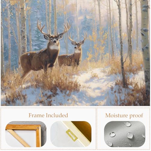 Deer Wall Art,Wildlife Standing in Forest Grassland Rustic Animal Canvas Print for Living Room Bedroom Wall Decor (Deer D, 32L×24W) - color: Deer D, size: 32"L x 24"W