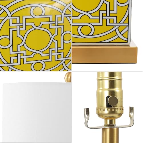 JONATHAN Y Catherine 22" Square Ceramic Ginger Jar Lamp, Yellow/White - color: Yellow/White