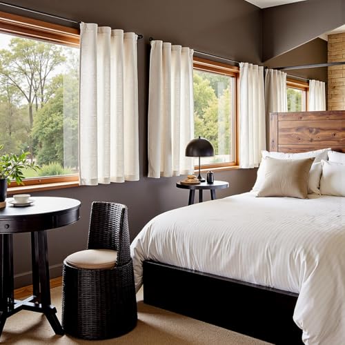jinchan Linen Curtains Light Filtering Back Tab 38x63 Inch 2 Panels Beige - color: *Ecru, size: 38"W x 63"L (Pack of 2)