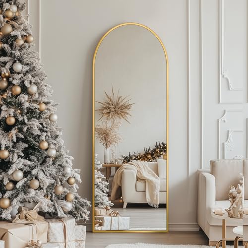Antok 56" x14” Arched Full Length Mirror, Floor Mirror with Stand,Gold - color: Gold, size: 56"L x 14"W