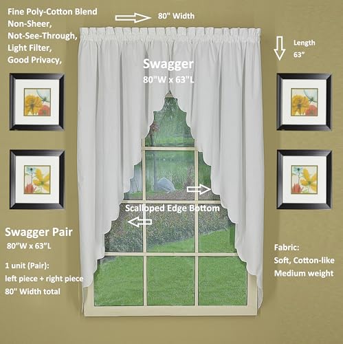 Today's Curtain, Orleans Scallop Curtain, White 63" Swagger Pair, 80" W x 63" L, White - color: White, size: 80"W x 63"L (Pack of 1)