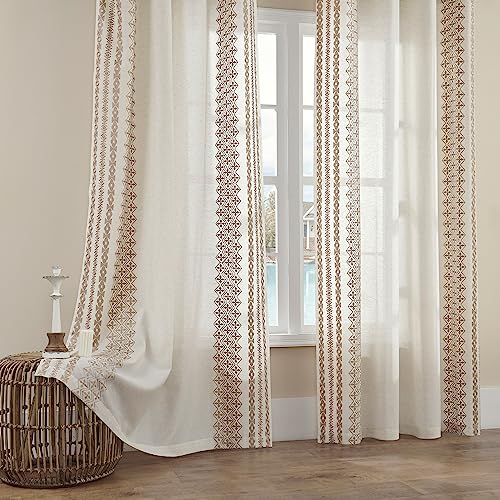 FOLKSIDE Beige Boho Curtains 90 Inches Long 2 Panels for Living Room Bedroom Grommet Semi Sheer Striped Embroidery Vintage Neutral Linen Curtains for Dining Room Window Decor Privacy, 52x90, Taupe - color: Taupe, size: 52"W x 90"L (Pack of 2)