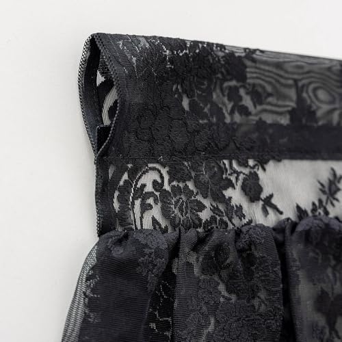 Kotile Black Ruffle Lace Valance for Windows W52 x L18 Inch, 1 Panel - color: Black - Ruffle Lace