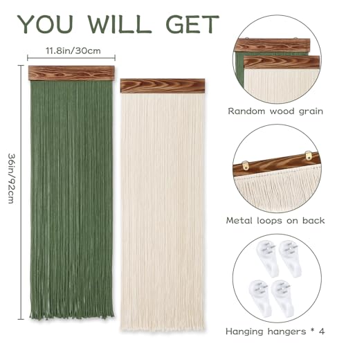 Macrame Wall Hanging Boho Chic Home Decor Green Beige Tassel Yarn Tapestry - color: Rectangle-Green Beige-2PCS