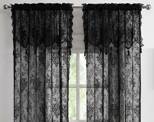 Warm Home Designs Black Lace Curtain Panels with Valances. L Black 63 - color: Black, size: 54"W x 63"L (Pack of 2)