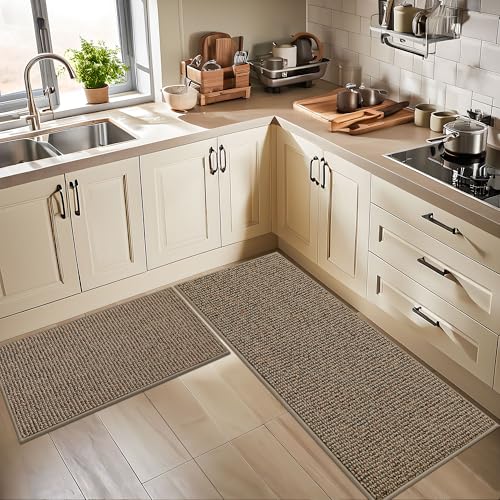 BEQHAUSE Kitchen Rugs and Mats 2PCS Non-Slip, 24"x36"+24"x60", Taupe - color: Taupe, size: 24"x36"+24"x60" (Rectangular)