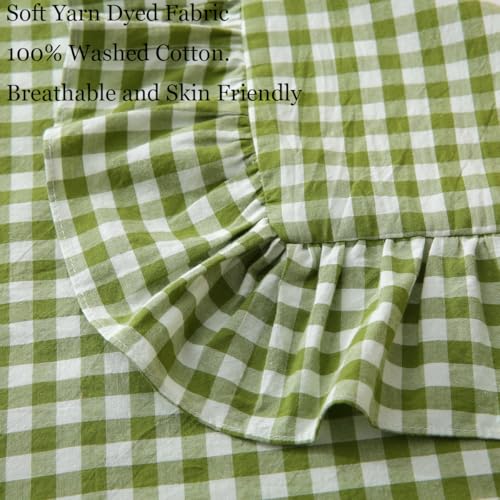 Silnuo Olive Green/White Gingham Ruffle Pillow Covers Queen Size 20"x30" - color: Green/White, size: Queen (20" x 30") - Set of 2