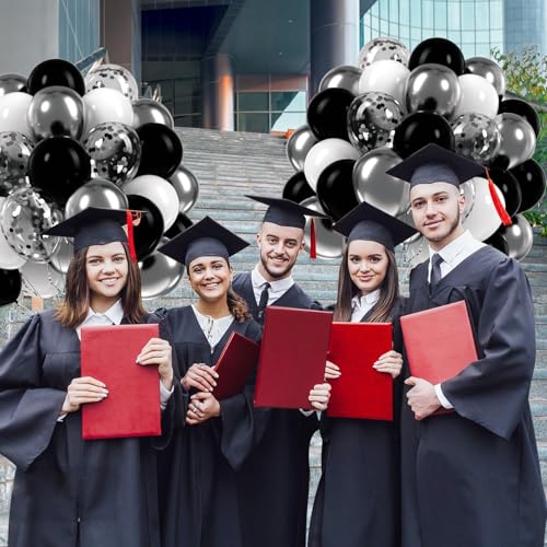 60pcs Black and Silver Balloons 12inch with Silver Confetti Balloons - color: Black White Silver