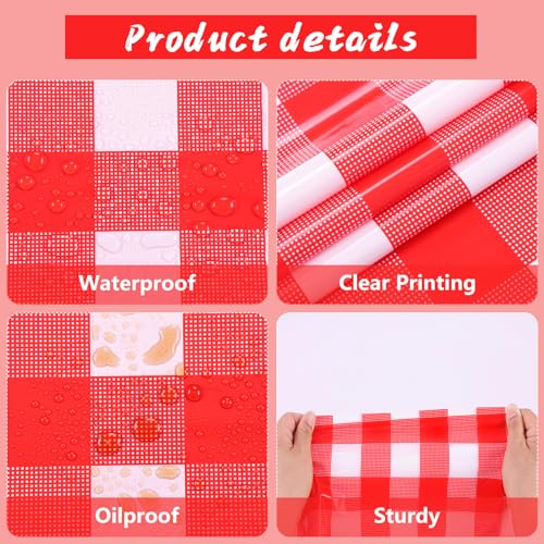 Kesfey Red Gingham Tablecloth Picnic Party Checkered Table Cover 3 Packs - color: Red and White