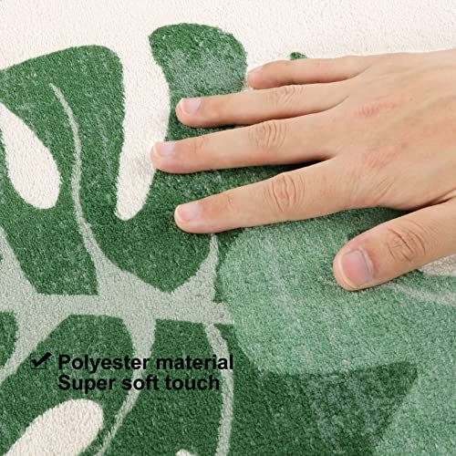 Lukinbox Bathroom Runner Rugs, Green Leaf Non-Slip Bath Mat, Small Long Bath Rugs Cute Soft Microfiber Floor Mats Machine Washable for Living Room, Shower and Tub, 18"x47" - size: 18" x 47"