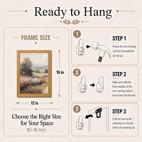 Rustic MeadowCanvas Wall Art 2Pcs Framed Farmhouse Landscape 16x12 Inch | Ready To Hang farmhouse rustic meadow landscape neutral Painting Prints Picture Poster living room bedroom bathroom entryway - color: Wildflower Meadow Landscape 02, size: 16"L x 12