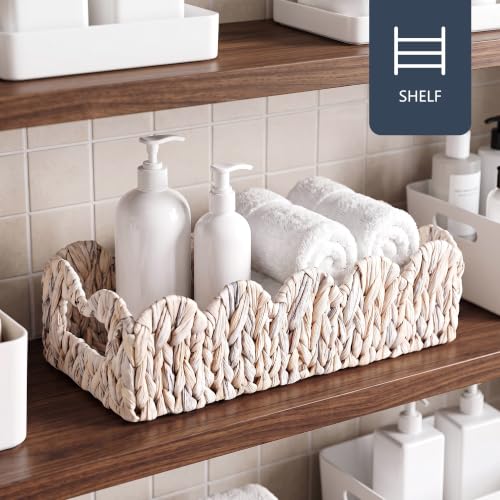 Coeusy Scalloped Toilet Paper Basket, Wicker Basket for Bathroom Organizer - color: White Rectangular