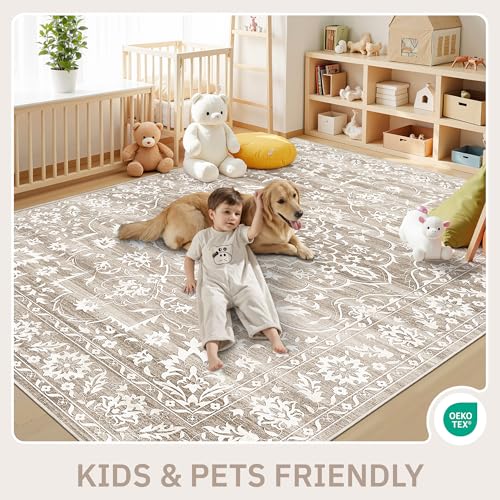 Soalmost 9x12 Area Rugs for Living Room, Washable Neutral Rug Light Brown - color: Light Brown, size: 9' x 12' (Rectangular)