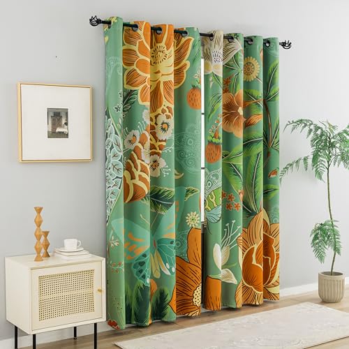 Tyrot Sage Green Floral Butterfly Blackout Curtains, 52W x 84L, 2 Panels - color: Sage Bloom, size: 52"W x 84"L (Pack of 2)