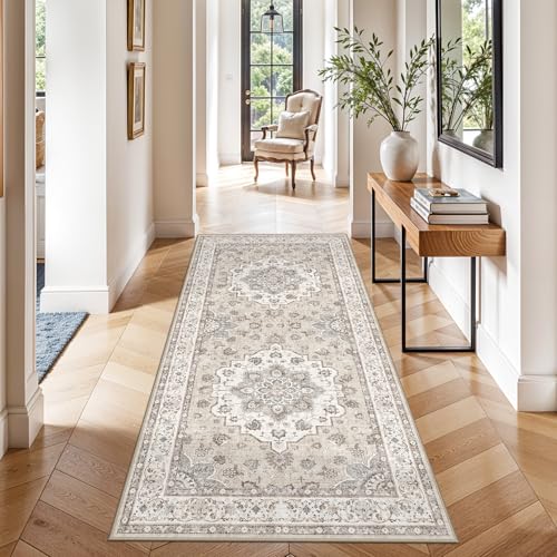 Washable 3x6 Hallway Runner Rug: Stain and Water Resistant Rug for Hallway Kitchen Bedroom Low Pile Soft Entryway Rugs with Non-Slip Rubber Backing Home Decor Mat for Dining Room Bathroom (3x6,Beige) - color: Cream Beige, size: 3' x 6' (Rectangular)