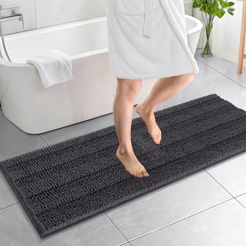OLANLY Thick Bathroom Runner Rugs 59x20, Soft Chenille Bath Rugs, Dark Grey - color: Dark Grey, size: 59" X 20"