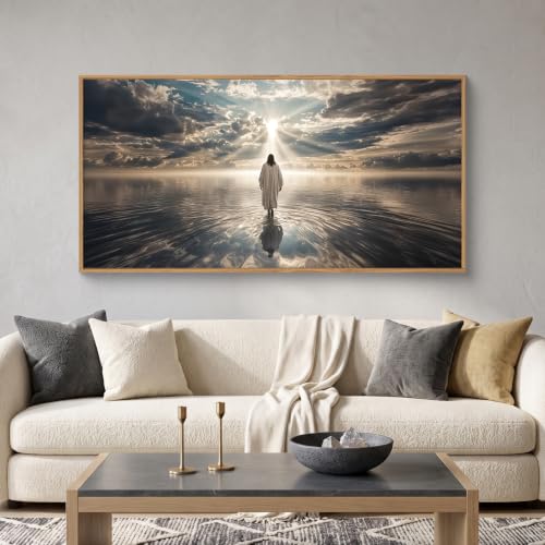 HPNIUB Jesus Canvas Wall Art Set, Jesus Walking On Water Framed Wall Decor Christian Religious Modern Serenity Prayer Art Prints Artwork for Living Room,Bedroom,Farmhouse,Prayer Room-40 x20 - color: Abstract Jesus Wall Art, size: 40"L x 20"W