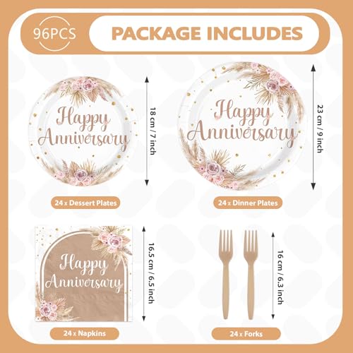 96Pcs Boho Bohemia Happy Anniversary Party Decorations, Serves 24 - style: Bohemian Wedding Plates