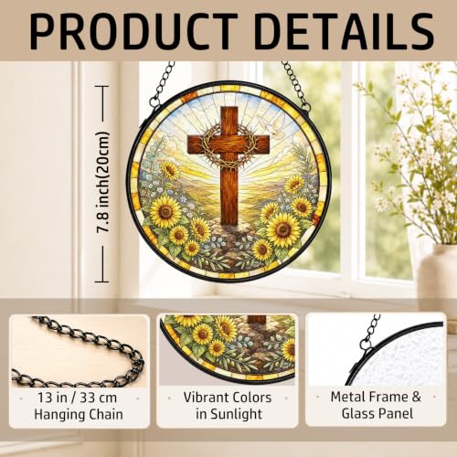 Sunflower Christian Stained Glass Window Hanging Decorations 7.9x7.9 - color: Crucifix-5