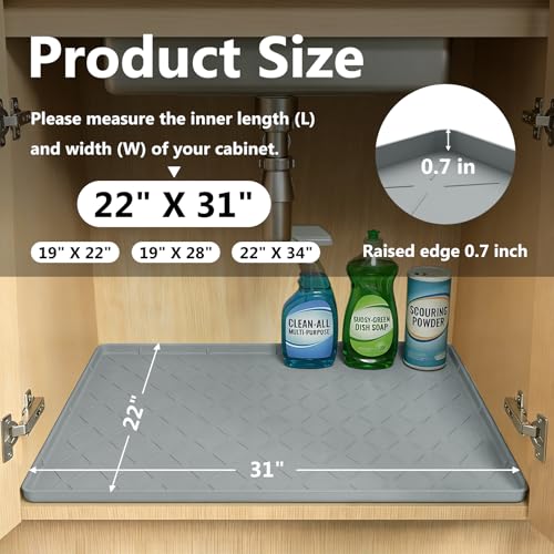 Mateeylife Under Sink Mat Kitchen Waterproof, Silicone Sink Tray 22"X31" - color: Light Grey, size: 22''W x 31''L