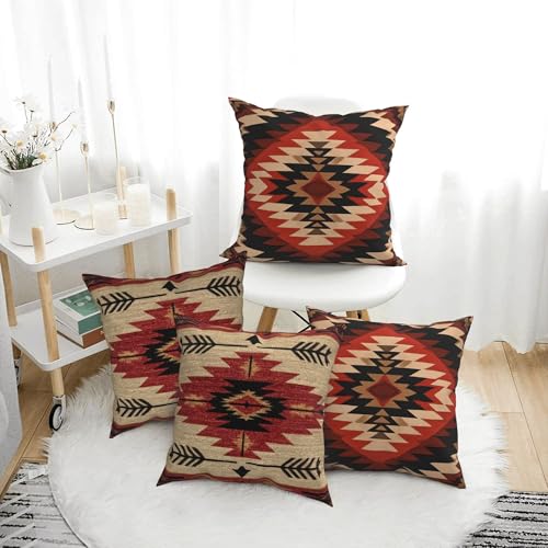 Aztec Throw Pillow Covers 18 X 18 Inch Set of 4 Decorative Cushion Cover Home Decor for Sofa Chair Couch Bedroom Living Room - color: Aztec