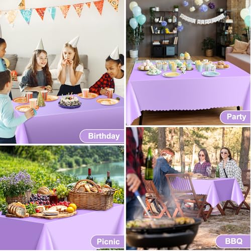 NatNarr 6 Pack Light Purple Tablecloths, Plastic Lavender Table Cloths - color: Light Purple, size: 6 Pack