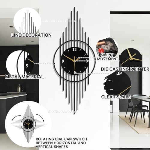 SIN&MI Wall Clock,Decorative Wall Clocks with Silent Quality Quartz Clock Battery Operated,Large Wall Clock for Living Room,Kitchen,Home,Bathroom,Bedroom Wall Decor,11.8x29.5inch,Black - color: 8001-black