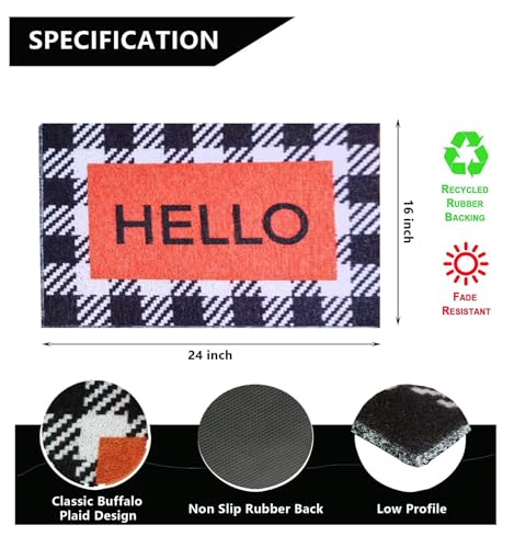 Entryway Hello Welcome Door Mat 16 x 24 Inch, Non Slip Doormat Outdoor Entrance, Durable Dirt Trapper Floor Mats Suitable for Front Door Outdoor Outside Home Patio Garage High Traffic Entry