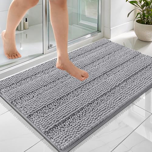 OLANLY Thick Bathroom Rugs 36x24, Soft Chenille Striped Bath Rugs, Grey - color: Grey, size: 36" X 24"
