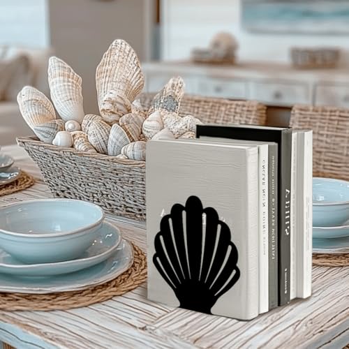 Peacoblue 5.3"x4.3"x5.5" Metal Bookends, Heavy Duty Book Ends for Shelves - style: Shells