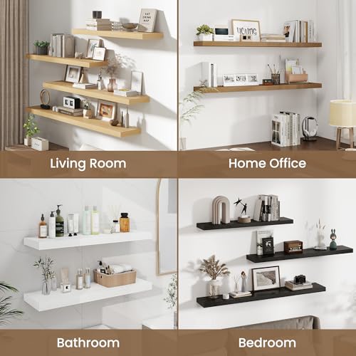 Dreamland 48 Inches Wall Mounted Wood Floating Shelves, Black, 2 Pack - color: Black, size: 48in