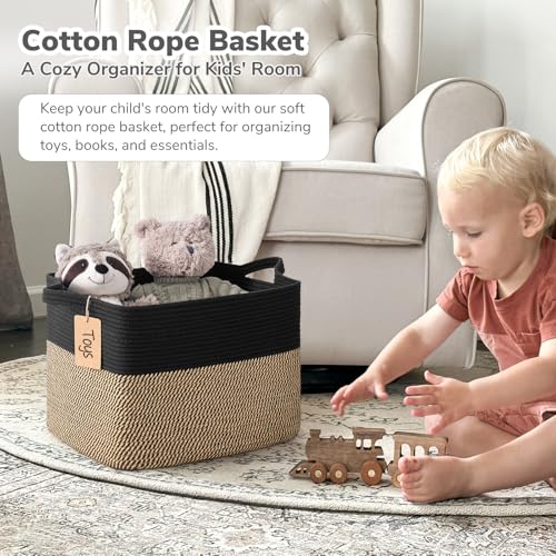 Goodpick 50L Large Woven Storage Basket for Organizing, Black & Jute - color: Black Jute, size: 18"L x 14"W x 12"H