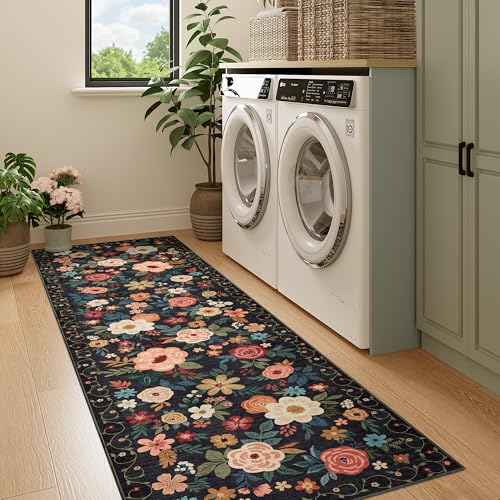 DUKINO 2x7 Runner Rug for Hallway, Washable Runner Rug Non Slip, Black - color: Black, size: 2' x 7' (Rectangular)