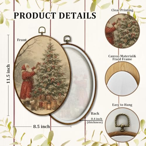 JQF Christmas Tree Santa Claus Bunny Oval Wall Decor Framed 8.5x11.5 Inch - color: christmas tree-8