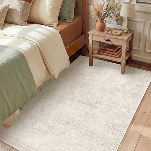 Homemate Washable Rug 4x6 Area Rugs - Vintage Rugs for Living Room - color: Beige, size: 4x6 ft