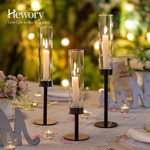 Hewory Black Candlestick Holders Hurricane Candle Holder, 12Pcs Candle Stick Candle Holder Candelabra, Taper Candle Holders with Glass Candle Cover for Wedding Table Centerpiece Christmas Decor - color: Black, size: 12pcs