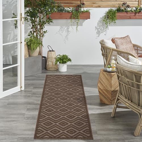 Nourison Home Versatile Brown 2'2" x 7'6 Area Rug - Easy Clean, Non Shedding, Bed Room, Living Room, Dining Room, Kitchen (8' Runner) - color: Brown, size: 2'2" x 7'6" (Runner)