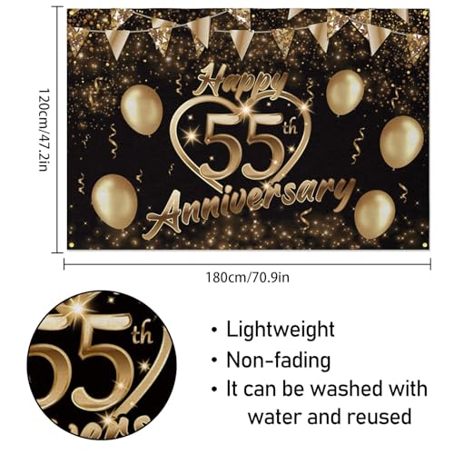 Happy 55th Anniversary Backdrop Party Decorations, Black Gold Glitter Bokeh Dots Valentine's Day Wedding Anniversary Party Photo Background Cake Table Banner Extra Large Wall Decor Props. 6 * 4ft (55) - color: 55