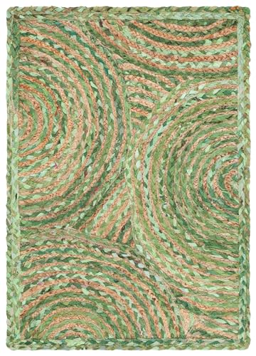 SAFAVIEH Cape Cod Collection Accent Rug - 2' x 3', Green & Natural, Handmade Boho Braided Circles Jute & Cotton, Ideal for High Traffic Areas in Entryway, Living Room, Bedroom (CAP203Y) - color: Green/Natural, size: 2' x 3' (Rectangular)