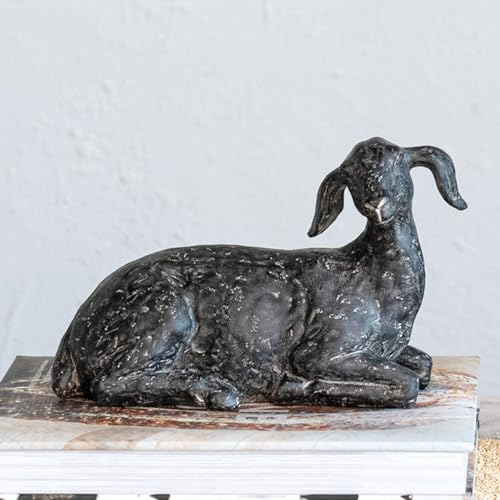Creative Co-Op Resin Lying in Rest Goat Accent Décor with Cast Iron Finish, Black - size: 8-3/4"L x 4"W x 5-3/4"H