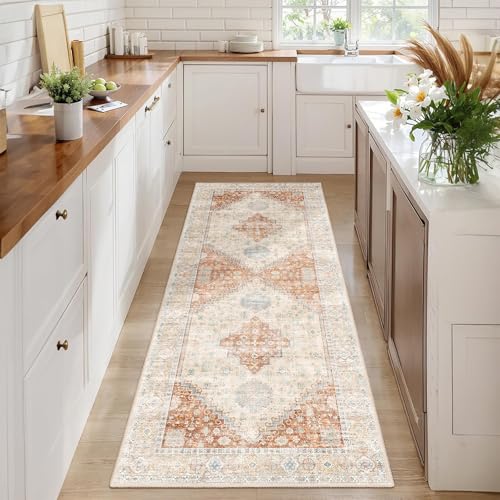 MUJOO Washable Runner Rug 2x6 Area Rugs Low Pile Non Slip Terracotta - color: Terracotta, size: 2' x 6' (Rectangular)