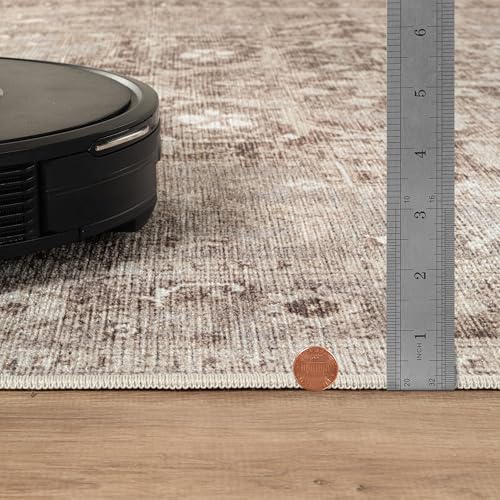 Bloom Rugs Washable Non-Slip 7 ft Runner - Beige/Gray Traditional Runner for Entryway, Hallway, Bathroom, and Kitchen - Exact Size: 2.5' x 7' - color: Beige / Gray, size: 2'6" x 7' (Runner)
