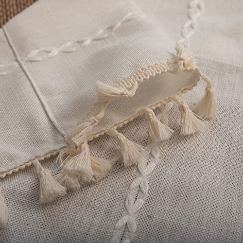 Deeprove White Boho Tassel Valance for Cafe Kitchen Decor, Bohemian Farmhouse Cream Cotton Linen Short Curtains French Country Window Treatments Tier Panel, W52 x L18, 1 Piece - color: White, size: 52"W x 18"L (Pack of 1)