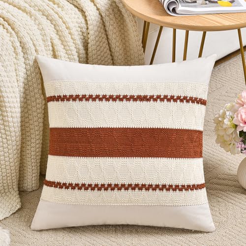 Fancy Homi Set of 2 Rust Boho Small Decorative Throw Pillow Covers 14x14 Inch for Couch Bed Sofa, Aesthetic Modern Organic Fall Room Decor, Soft Cotton Cute Terracotta Farmhouse Cushion Case Gift - color: Rust, size: 14" x 14" (Pack of 2)