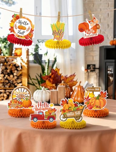 Fall Thanksgiving Table Decorations, Autumn Honeycomb Centerpieces - style: 9 PCS Fall